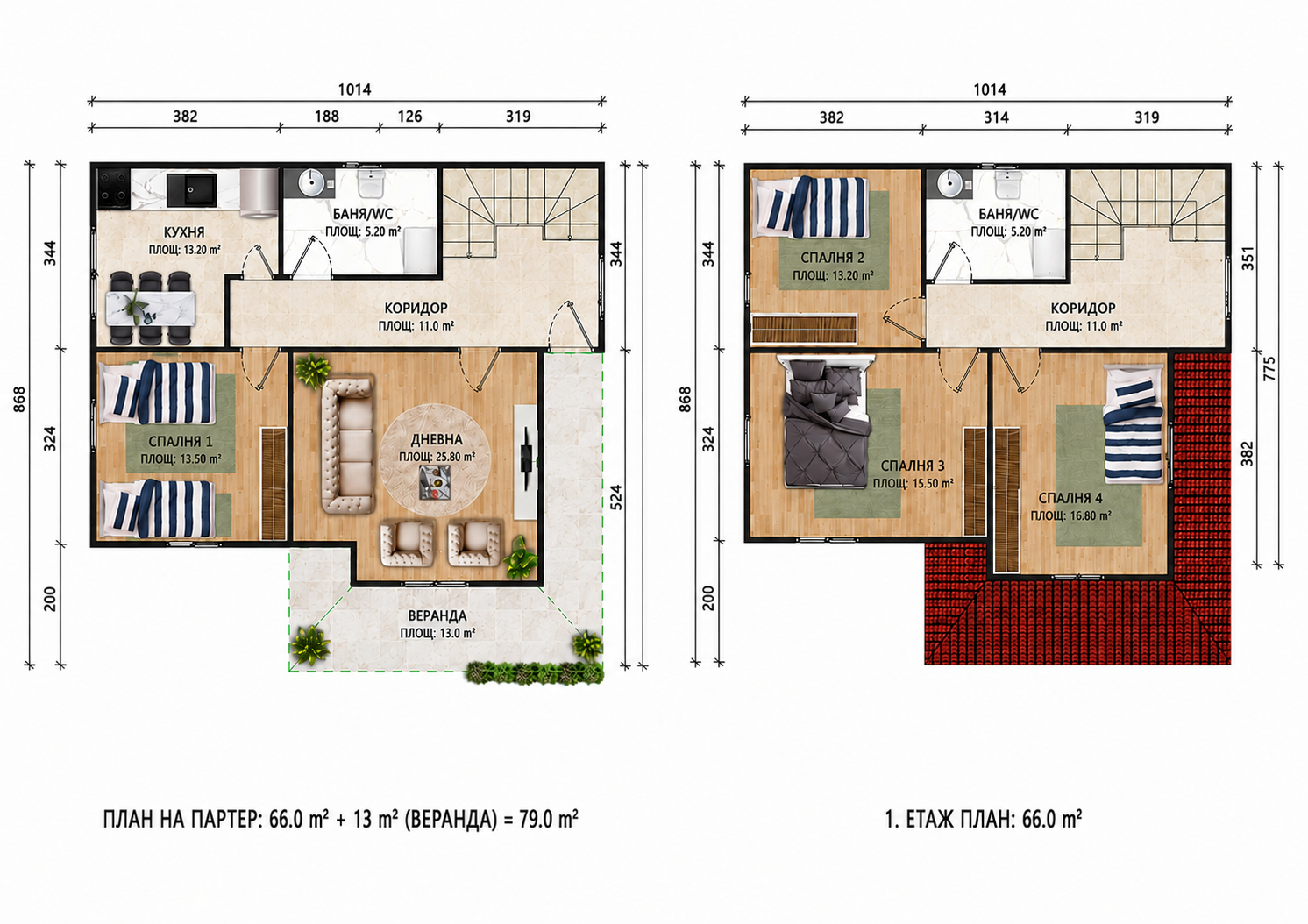 Модел 145м² — вътрешно разпределение